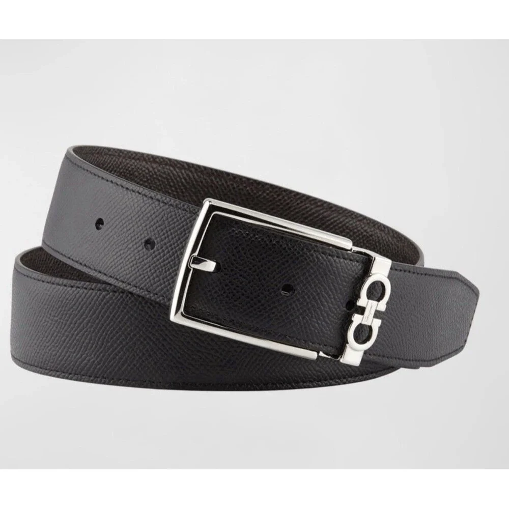 Salvatore Ferragamo Black Brown Reversable Textured Leather Belt (Broken Buckle)